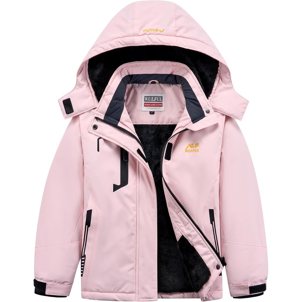 image:imageWULFUL Girls Waterproof Ski Jacket Winter Warm Fleece Lined Snow Coat with Removable HoodLight Pink