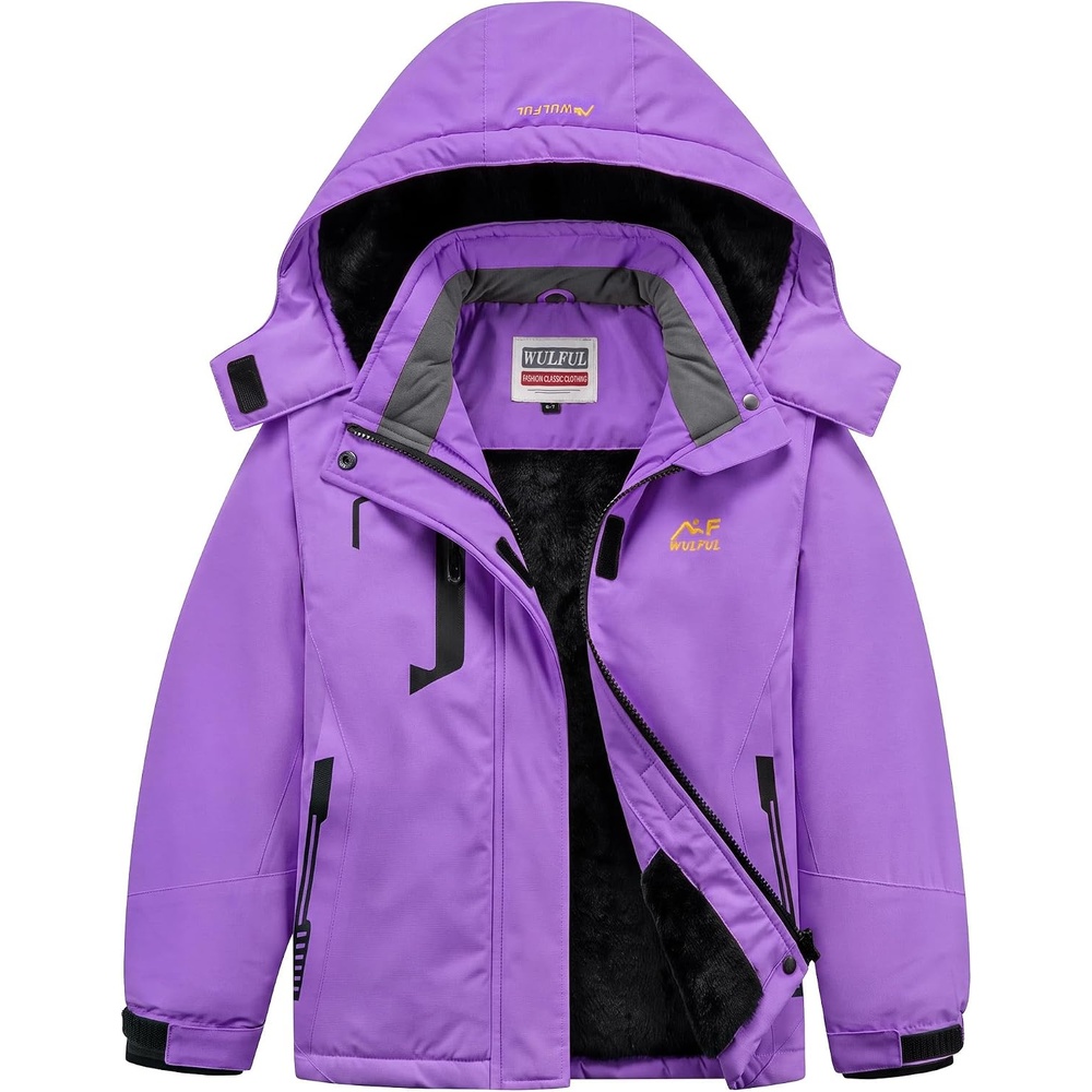image:imageWULFUL Girls Waterproof Ski Jacket Winter Warm Fleece Lined Snow Coat with Removable HoodPurple