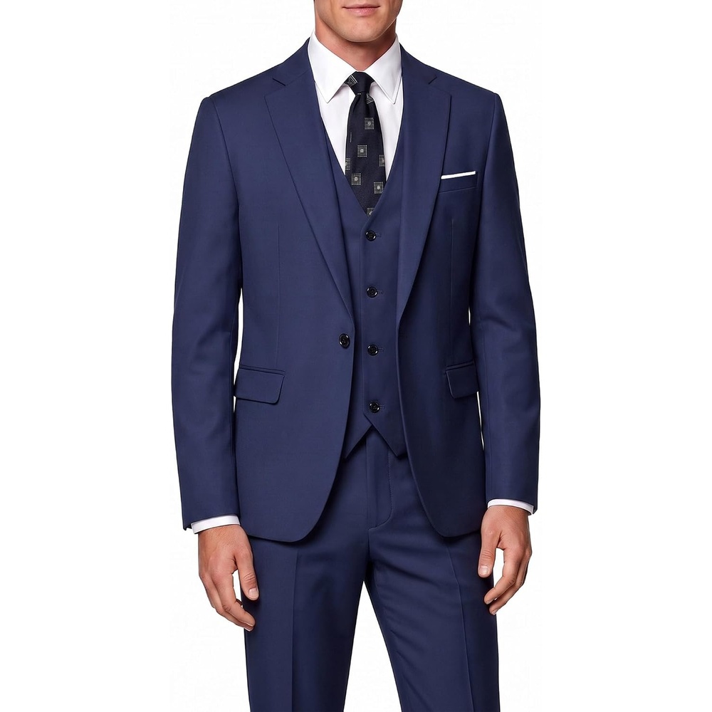 image:imageWULFUL Mens 3 Piece Suit Set Slim Fit One Button Blazer Business Tuxedo Vest Jacket Pants Formal Wedding PromNavy