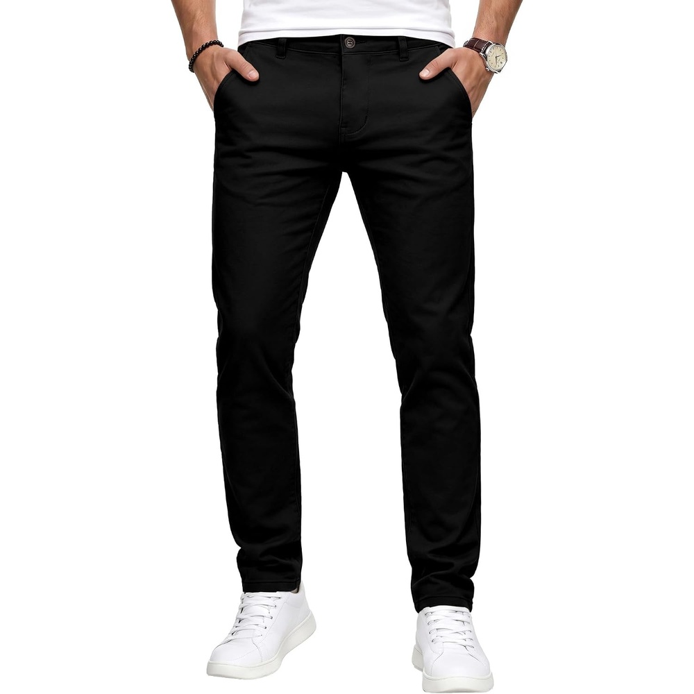 image:imageWULFUL Mens Dress Pants Slim Fit Skinny Stretch Flat Front Comfy Slacks TrousersBlack