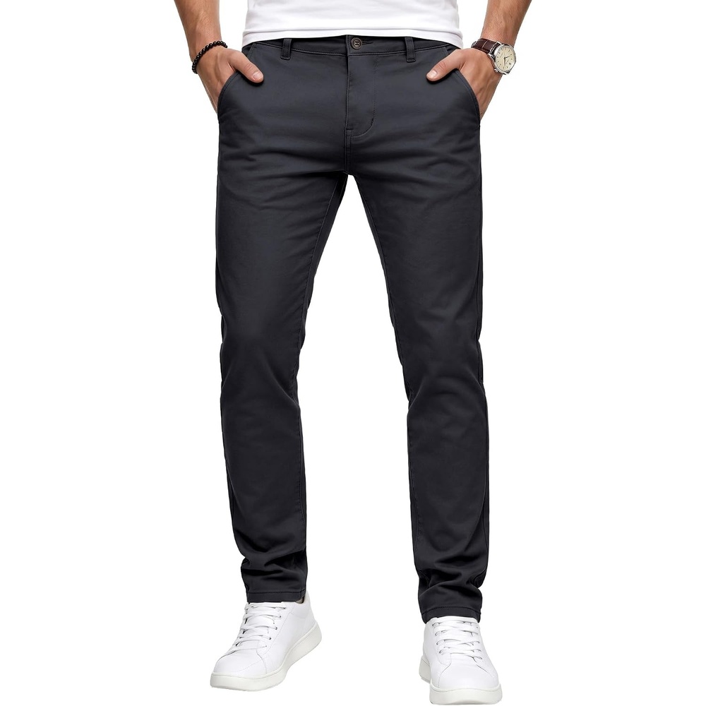 image:imageWULFUL Mens Dress Pants Slim Fit Skinny Stretch Flat Front Comfy Slacks TrousersDark Grey