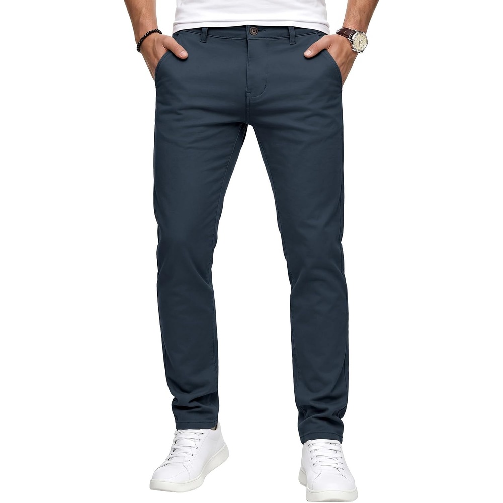 image:imageWULFUL Mens Dress Pants Slim Fit Skinny Stretch Flat Front Comfy Slacks TrousersNavy Blue
