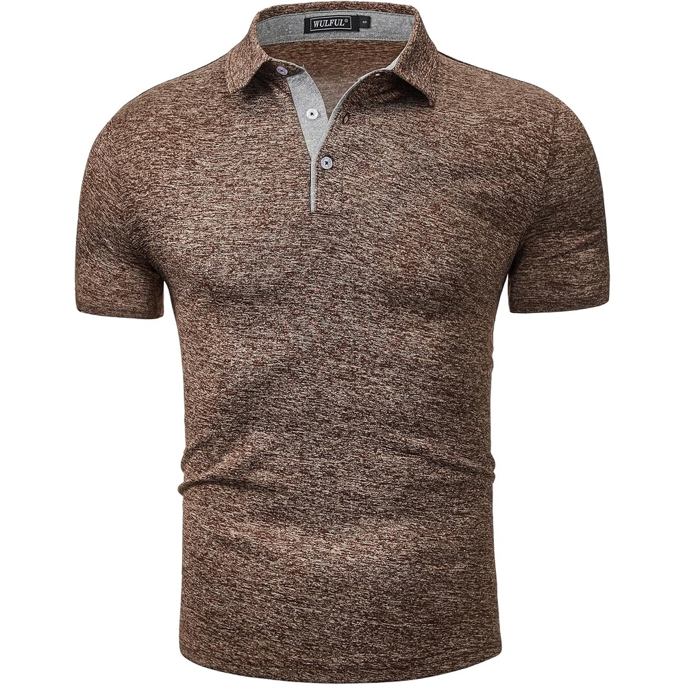 image:imageWULFUL Mens Polo Shirt Short Sleeve Quick Dry Golf Shirt Athletic TShirts Coffee Small