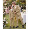 WULFUL Boys’ Formal Suit Set,Slim Fit Tuxedo Wedding Suit 6-16 Years with Adjustable Waist(Khaki)