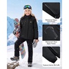 WULFUL Girls Waterproof Ski Jacket Winter Warm Fleece Lined Snow Coat with Removable Hood(Black)