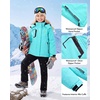 WULFUL Girls Waterproof Ski Jacket Winter Warm Fleece Lined Snow Coat with Removable Hood(Light Blue)