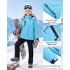 WULFUL Girls Waterproof Ski Jacket Winter Warm Fleece Lined Snow Coat with Removable Hood(Teal Blue)