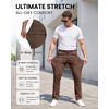 WULFUL Men’s Dress Pants Slim Fit Skinny Stretch Flat Front Comfy Slacks Trousers(Deep Brown)