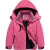 WULFUL Girls Waterproof Ski Jacket Winter Warm Fleece Lined Snow Coat with Removable Hood(Hot Pink)