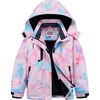 WULFUL Girls Waterproof Ski Jacket Winter Warm Fleece Lined Snow Coat with Removable Hood(Pastel Tie-dye)