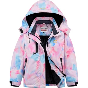 WULFUL Girls Waterproof Ski Jacket Winter Warm Fleece Lined Snow Coat with Removable Hood(Pastel Tie-dye)