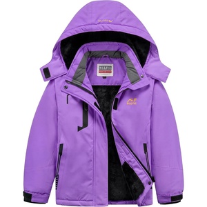 WULFUL Girls Waterproof Ski Jacket Winter Warm Fleece Lined Snow Coat with Removable Hood(Purple)