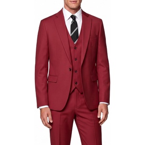 WULFUL Men’s 3 Piece Suit Set Slim Fit One Button Blazer Business Tuxedo Vest Jacket Pants Formal Wedding Prom(Red)