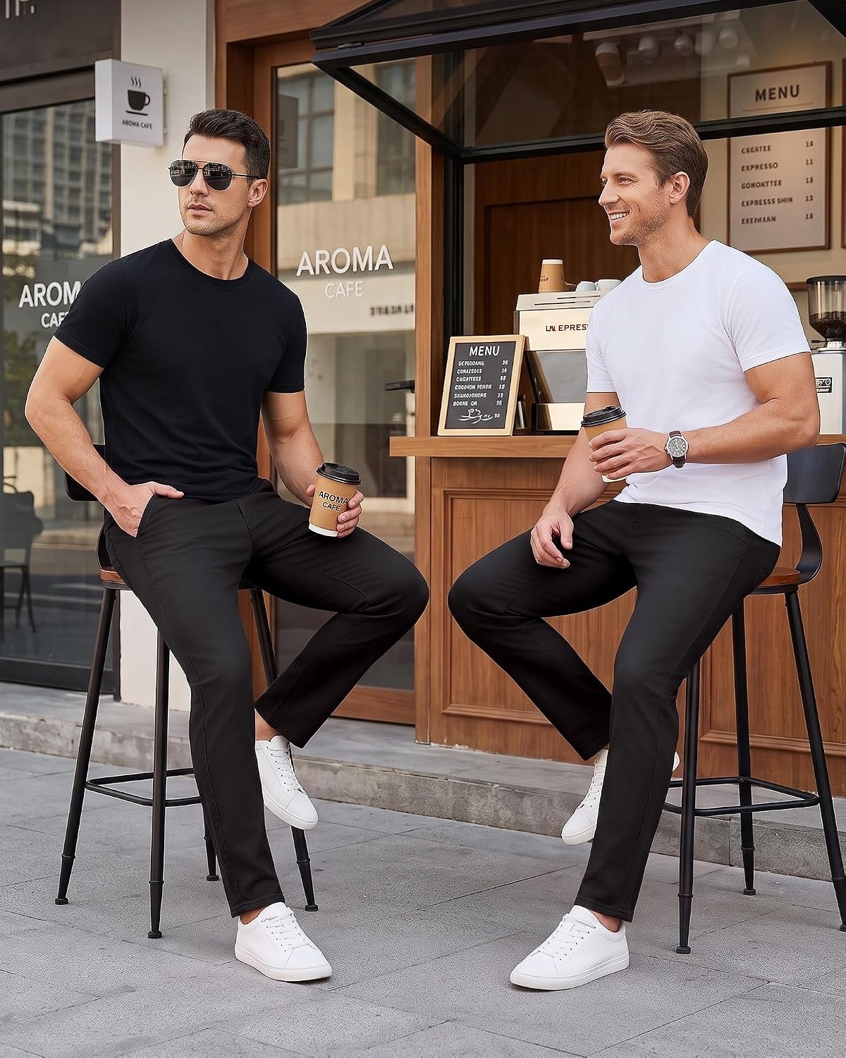 image:imageWULFUL Mens Dress Pants Slim Fit Skinny Stretch Flat Front Slacks TrousersBlack