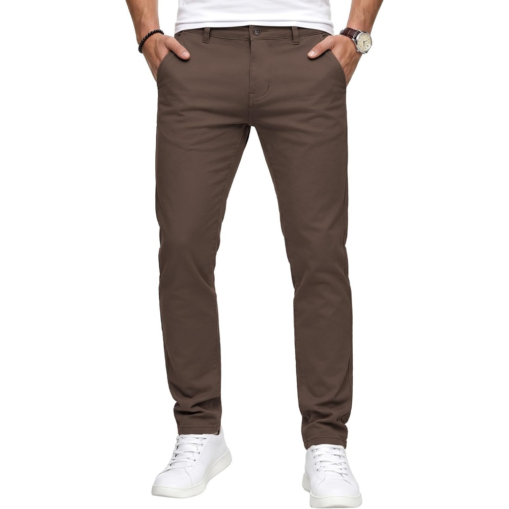 image:imageWULFUL Mens Dress Pants Slim Fit Skinny Stretch Flat Front Slacks TrousersDeep Brown