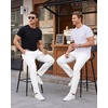 WULFUL Men’s Dress Pants Slim Fit Skinny Stretch Flat Front Slacks Trousers(White)