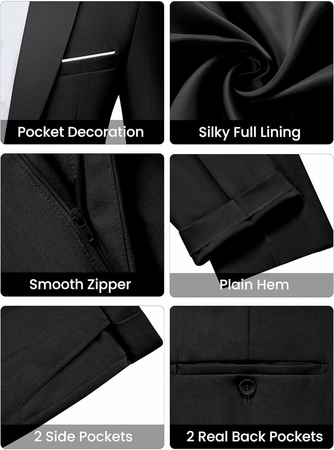 image:imageWULFUL Mens 2 Piece Slim Fit Suits One Button Jacket Pants Tuxedo Suit Set for Prom WeddingBlack