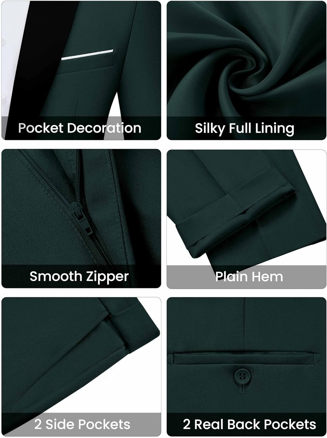 image:imageWULFUL Mens 2 Piece Slim Fit Suits One Button Jacket Pants Tuxedo Suit Set for Prom WeddingDark Green