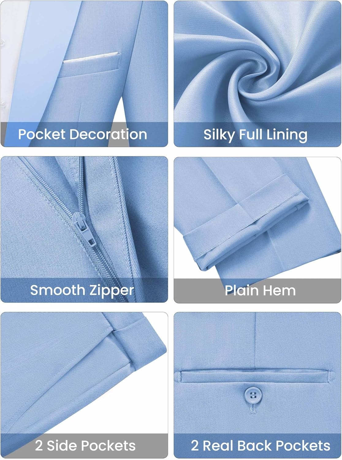 image:imageWULFUL Mens 2 Piece Slim Fit Suits One Button Jacket Pants Tuxedo Suit Set for Prom WeddingLight Blue Light Blue Lapel
