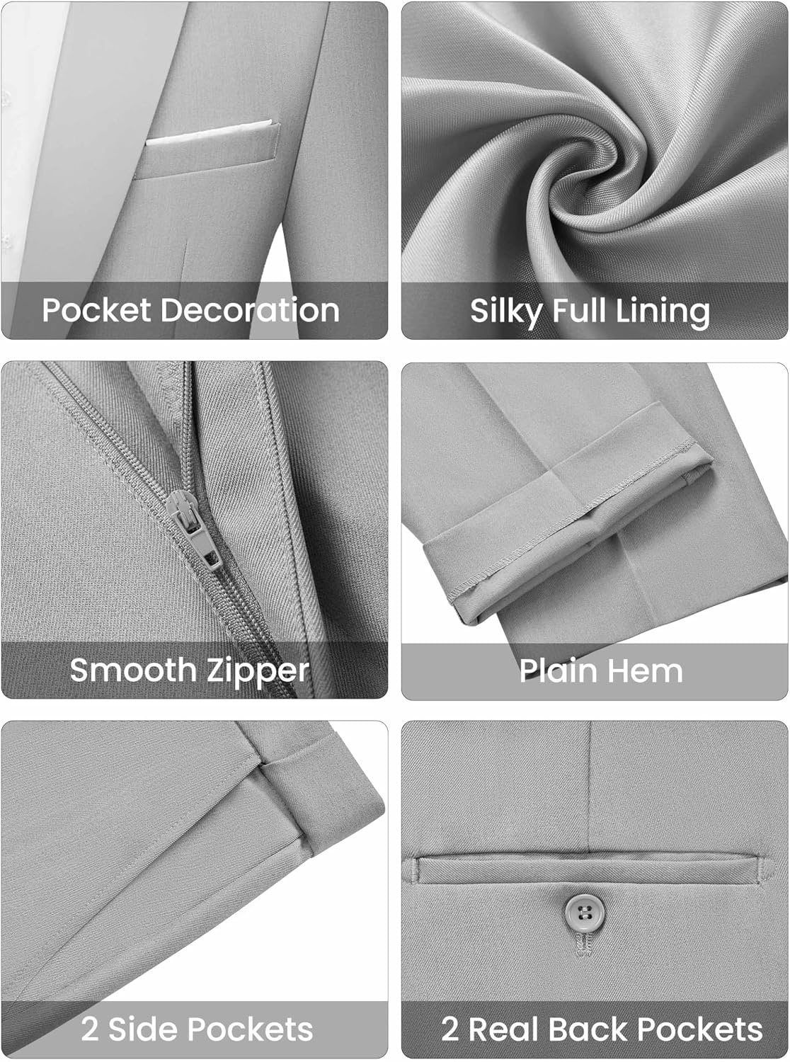 image:imageWULFUL Mens 2 Piece Slim Fit Suits One Button Jacket Pants Tuxedo Suit Set for Prom WeddingLight Grey Light Grey Lapel