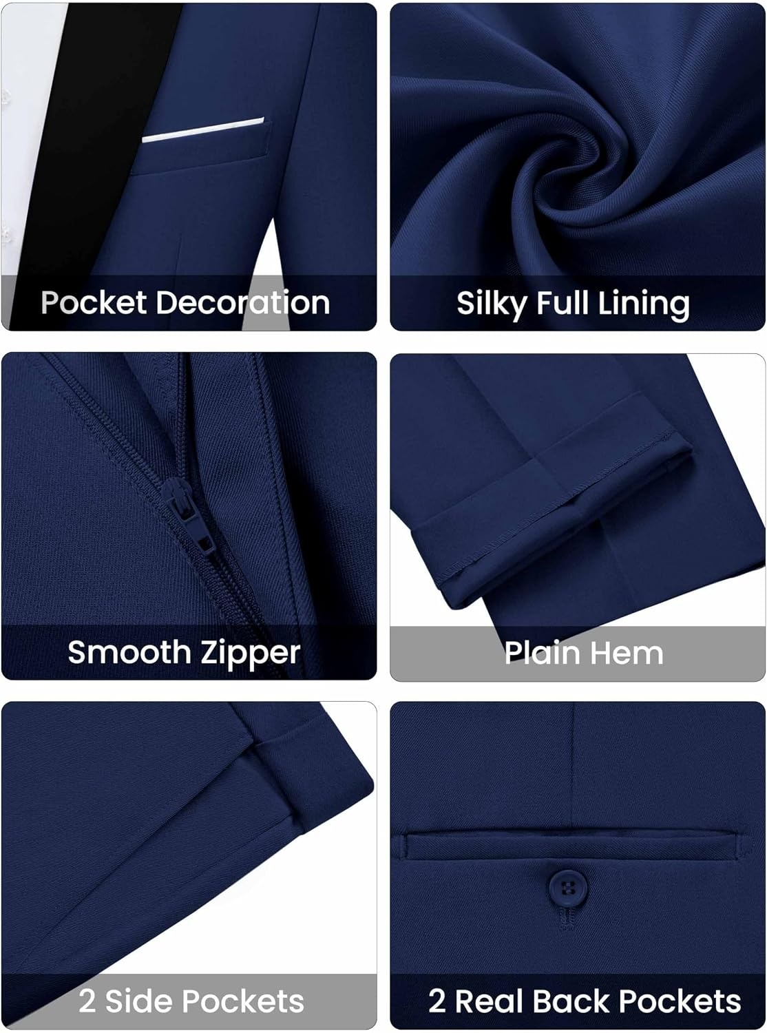 image:imageWULFUL Mens 2 Piece Slim Fit Suits One Button Jacket Pants Tuxedo Suit Set for Prom WeddingNavy