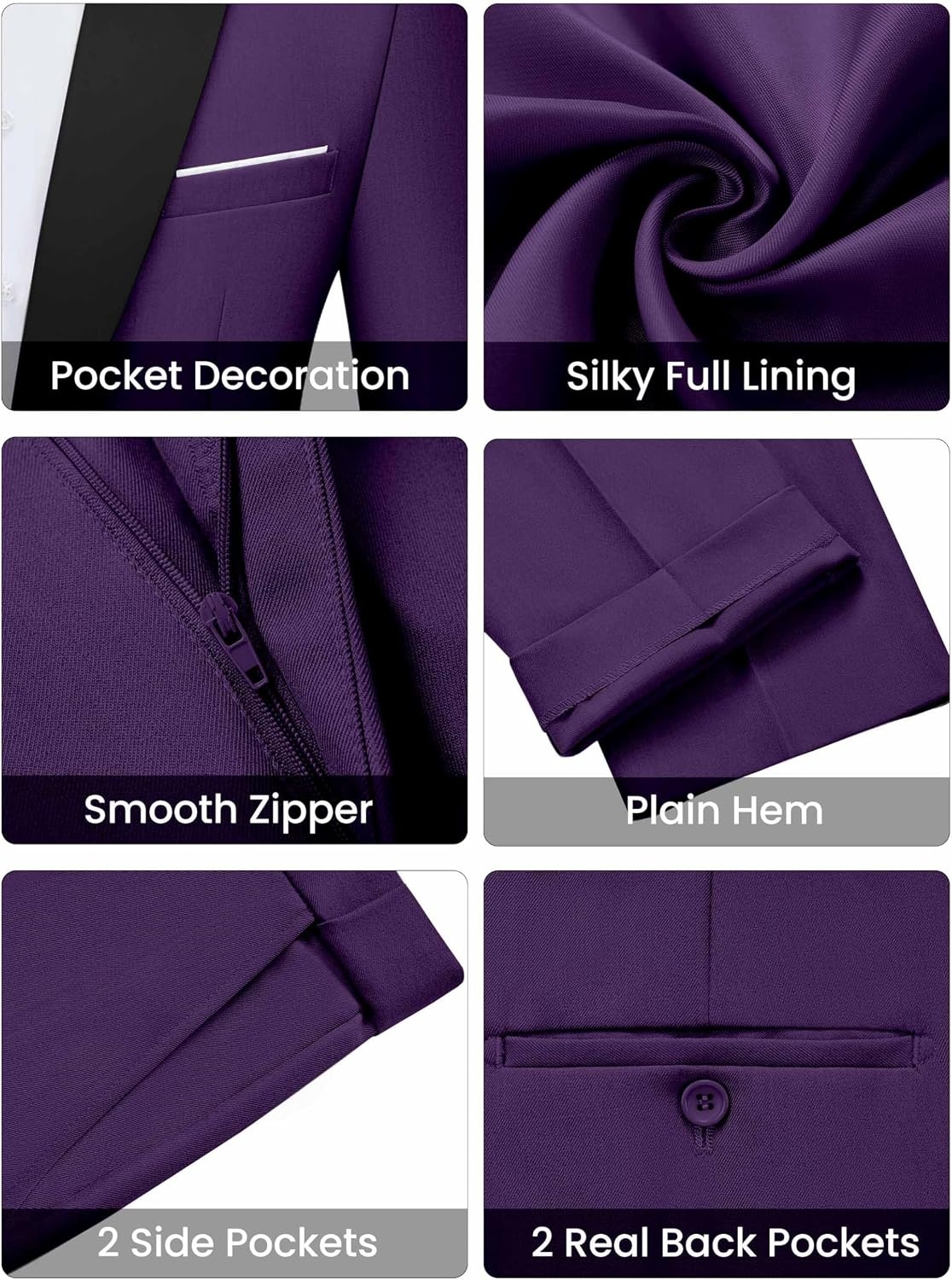 image:imageWULFUL Mens 2 Piece Slim Fit Suits One Button Jacket Pants Tuxedo Suit Set for Prom WeddingPurple