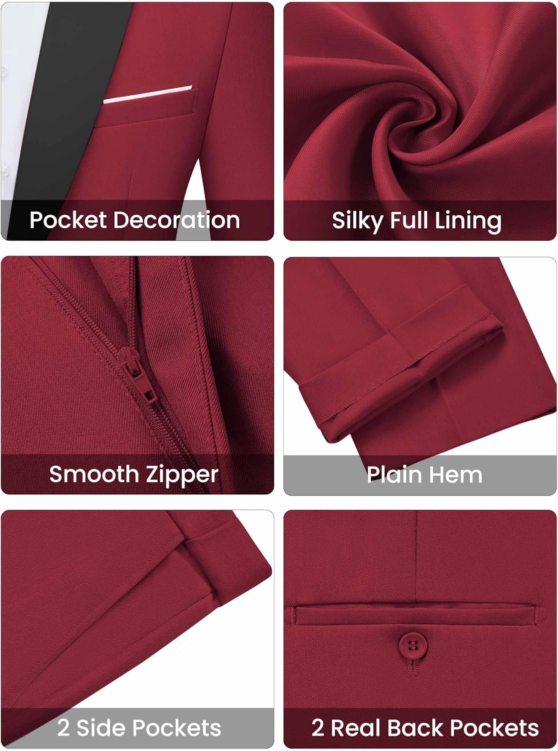 image:imageWULFUL Mens 2 Piece Slim Fit Suits One Button Jacket Pants Tuxedo Suit Set for Prom WeddingRed