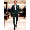 WULFUL Men’s 2 Piece Slim Fit Suits One Button Jacket Pants Tuxedo Suit Set for Prom, Wedding(Dark Green)