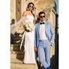 WULFUL Men’s 2 Piece Slim Fit Suits One Button Jacket Pants Tuxedo Suit Set for Prom, Wedding(Light Blue- Light Blue Lapel)