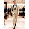 WULFUL Men’s 2 Piece Slim Fit Suits One Button Jacket Pants Tuxedo Suit Set for Prom, Wedding(Light Brown)