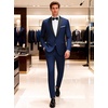 WULFUL Men’s 2 Piece Slim Fit Suits One Button Jacket Pants Tuxedo Suit Set for Prom, Wedding(Navy)