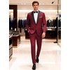WULFUL Men’s 2 Piece Slim Fit Suits One Button Jacket Pants Tuxedo Suit Set for Prom, Wedding(Red)