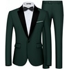 WULFUL Men’s 2 Piece Slim Fit Suits One Button Jacket Pants Tuxedo Suit Set for Prom, Wedding(Dark Green)