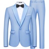 WULFUL Men’s 2 Piece Slim Fit Suits One Button Jacket Pants Tuxedo Suit Set for Prom, Wedding(Light Blue- Light Blue Lapel)