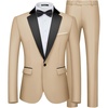 WULFUL Men’s 2 Piece Slim Fit Suits One Button Jacket Pants Tuxedo Suit Set for Prom, Wedding(Light Brown)