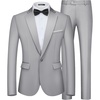 WULFUL Men’s 2 Piece Slim Fit Suits One Button Jacket Pants Tuxedo Suit Set for Prom, Wedding(Light Grey- Light Grey Lapel)