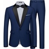 WULFUL Men’s 2 Piece Slim Fit Suits One Button Jacket Pants Tuxedo Suit Set for Prom, Wedding(Navy)