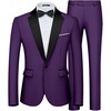 WULFUL Men’s 2 Piece Slim Fit Suits One Button Jacket Pants Tuxedo Suit Set for Prom, Wedding(Purple)