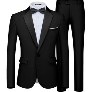 WULFUL Men’s 2 Piece Slim Fit Suits One Button Jacket Pants Tuxedo Suit Set for Prom, Wedding(Black)