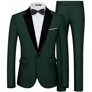 WULFUL Men’s 2 Piece Slim Fit Suits One Button Jacket Pants Tuxedo Suit Set for Prom, Wedding(Dark Green)