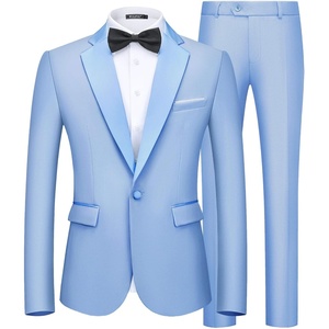 WULFUL Men’s 2 Piece Slim Fit Suits One Button Jacket Pants Tuxedo Suit Set for Prom, Wedding(Light Blue- Light Blue Lapel)