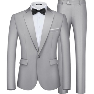 WULFUL Men’s 2 Piece Slim Fit Suits One Button Jacket Pants Tuxedo Suit Set for Prom, Wedding(Light Grey- Light Grey Lapel)