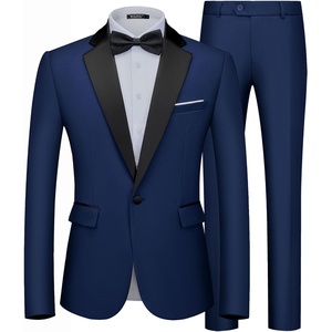 WULFUL Men’s 2 Piece Slim Fit Suits One Button Jacket Pants Tuxedo Suit Set for Prom, Wedding(Navy)
