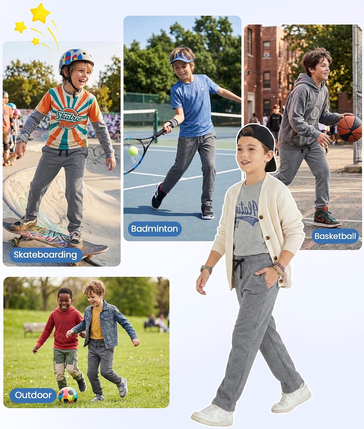 image:imageWULFUL 3 Pack Boys Sweatpants Fleece Athletic Workout Pants Boys Joggers with Pockets Size 420BlackDark GreyNavy