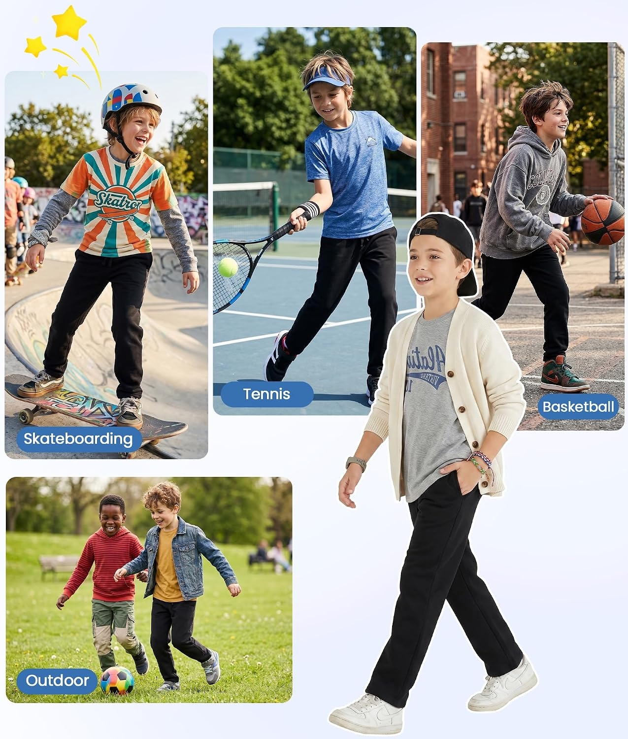 image:imageWULFUL 3 Pack Boys Sweatpants Fleece Athletic Workout Pants Boys Joggers with Pockets Size 420BlackNavyRed