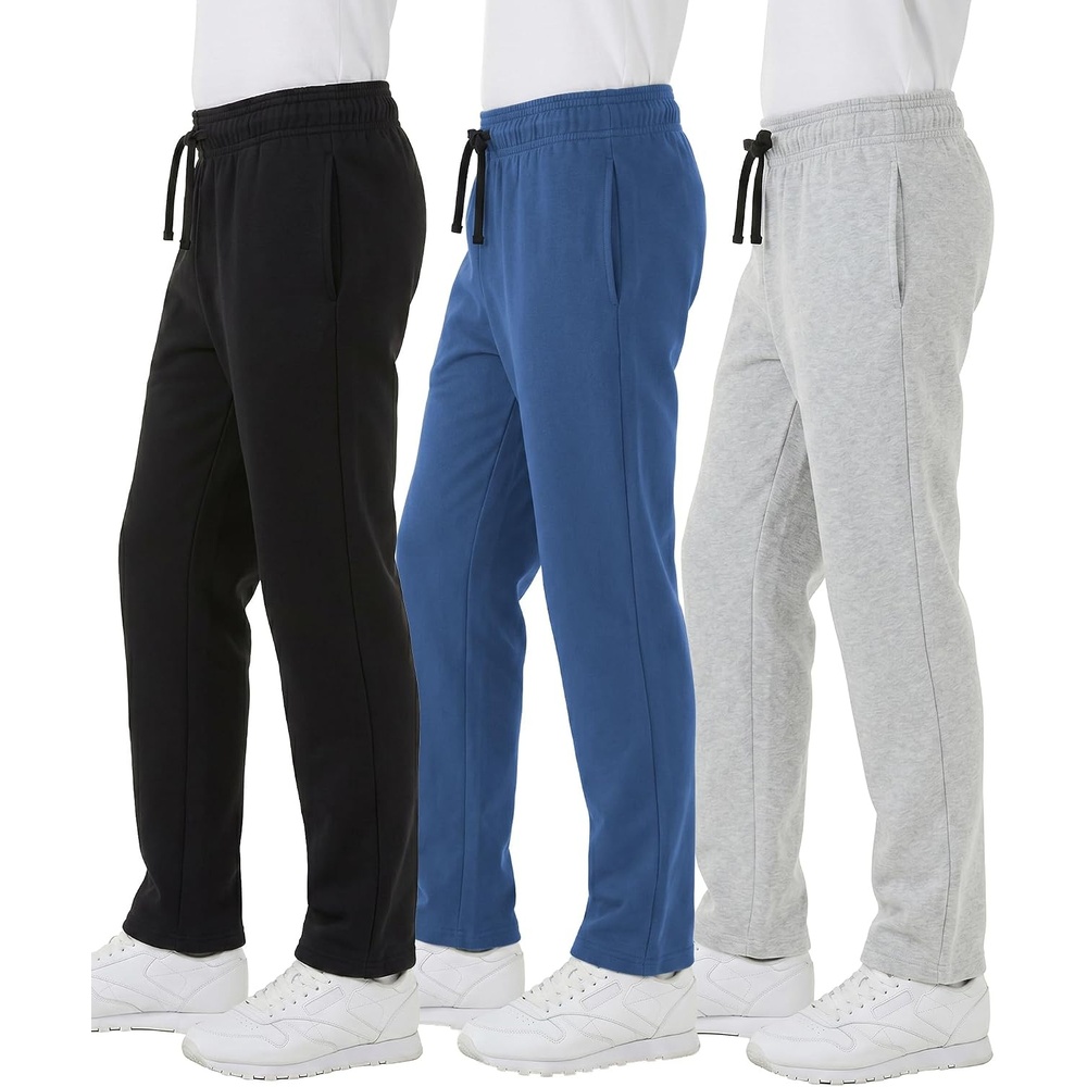 image:imageWULFUL 3 Pack Boys Sweatpants Fleece Athletic Workout Pants Boys Joggers with Pockets Size 420BlackLight GreyBlue