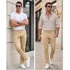 WULFUL Men’s Dress Pants Slim Fit Skinny Stretch Flat Front Slacks Trousers(Beige)