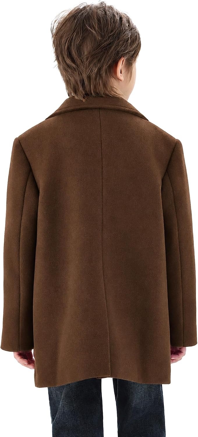image:imageWULFUL Boys Wool Coat Single Breasted Trench Coat Winter Pea CoatDark Brown