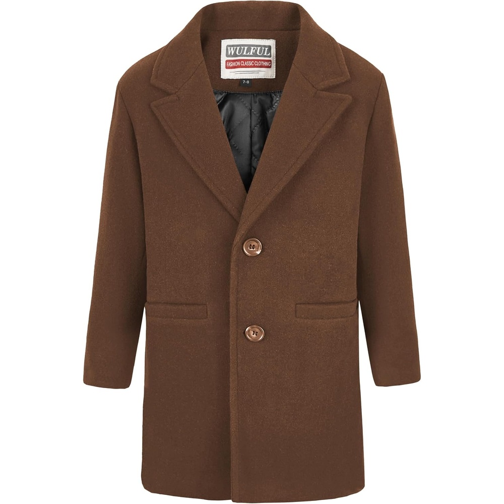 image:imageWULFUL Boys Wool Coat Single Breasted Trench Coat Winter Pea CoatDark Brown