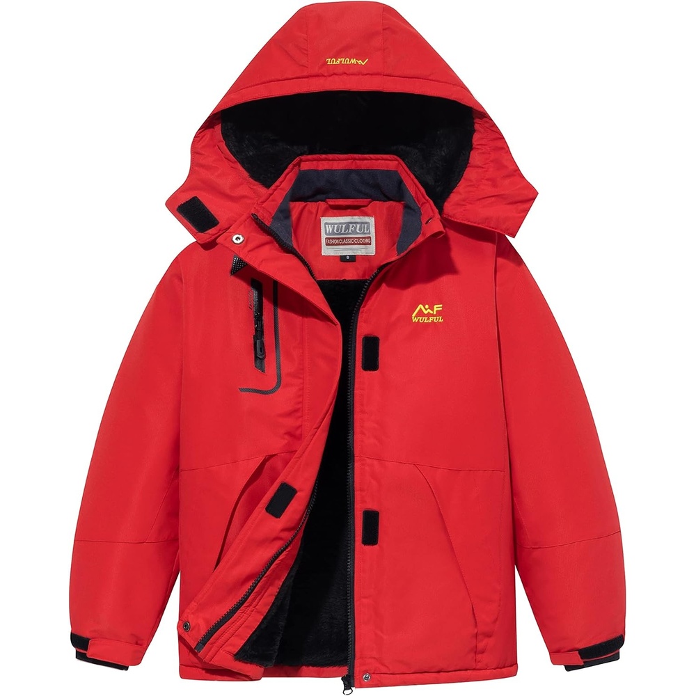 image:imageWULFUL Girls Waterproof Ski Jacket Warm Fleece Hooded Winter Snow CoatRed